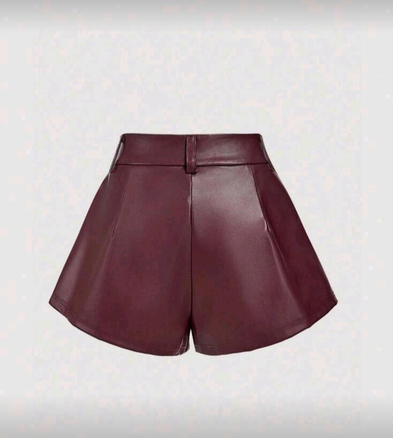 Bordo Pilili Deri Mini Şort - Görsel 5