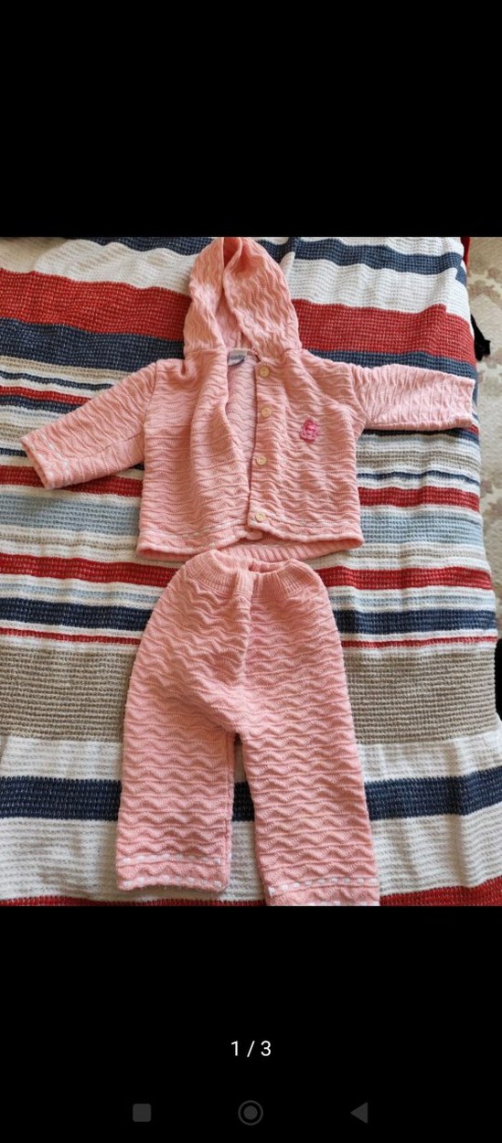 Kız Çocuk Pembe Nakışlı Triko Hırka Takım - Görsel 3