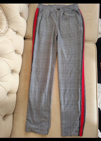 Gri Ekose Desenli  Regular Fit Kadın Kumaş Pantolon - Görsel 2