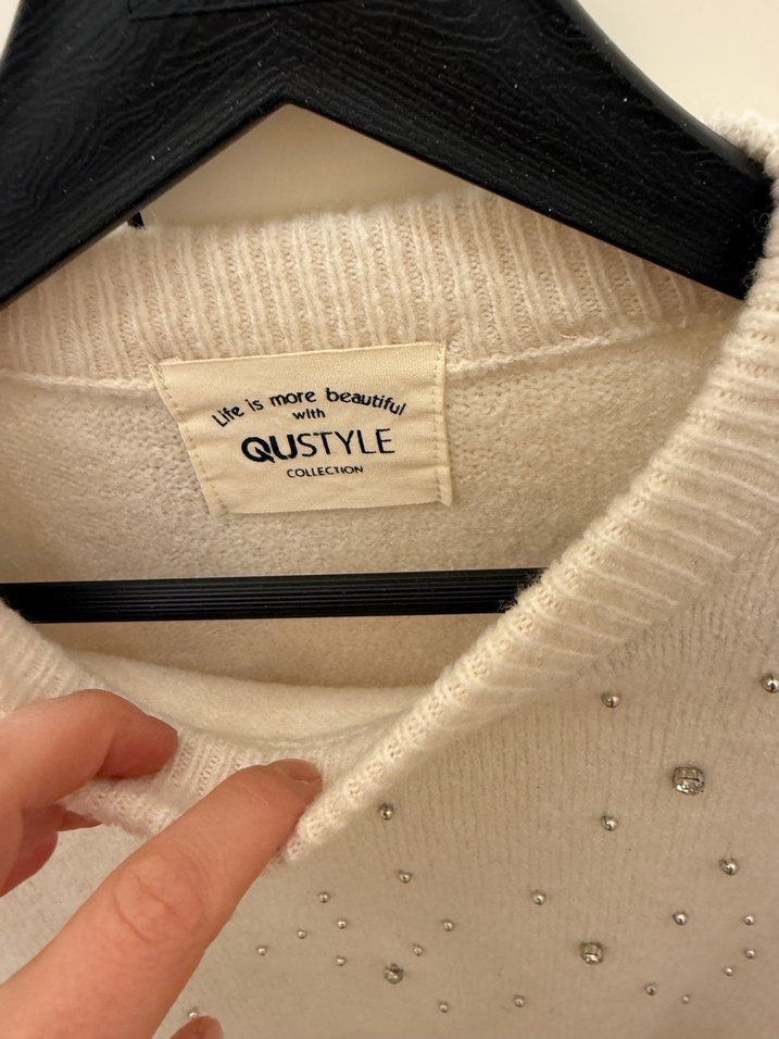 Nakışlı Bej Kadın Triko Kazak - Görsel 3