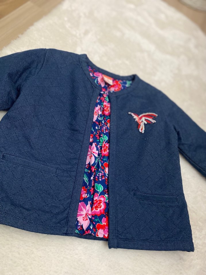 Renkli Desenli Kız Çocuk Denim Bolero - Görsel 2