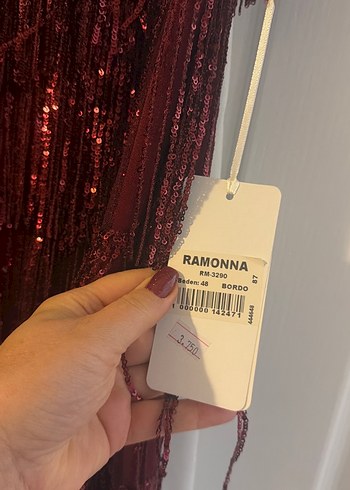 Bordo V Yakalı Uzun Drapeli Abiye Elbise - Görsel 6