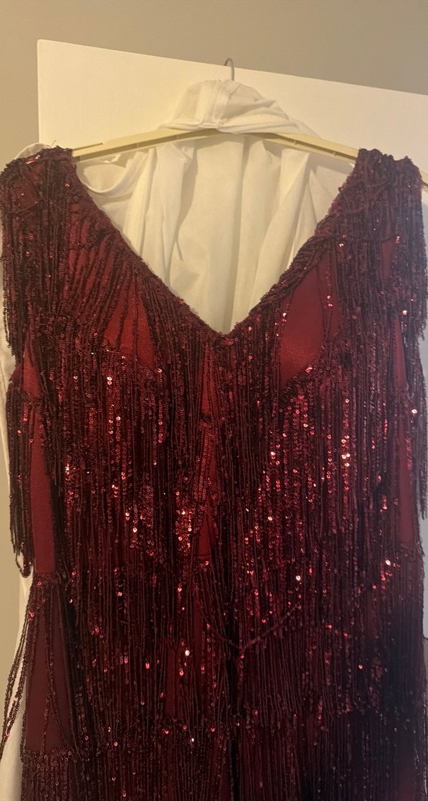 Bordo V Yakalı Uzun Drapeli Abiye Elbise - Görsel 2