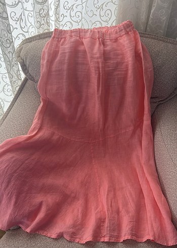 Pembe Uzun Keten Salaş Etek - Görsel 4