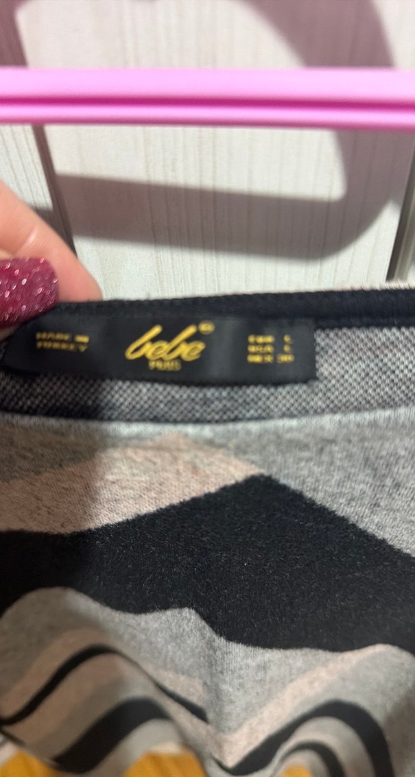 Gri Zebra Desenli Kadın Örgü Kazak - Görsel 2