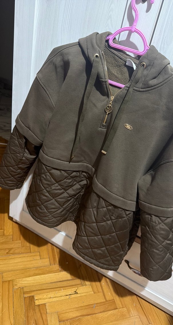 Kadın Kahverengi Kapüşonlu Fermuarlı Sweatshirt - Görsel 5