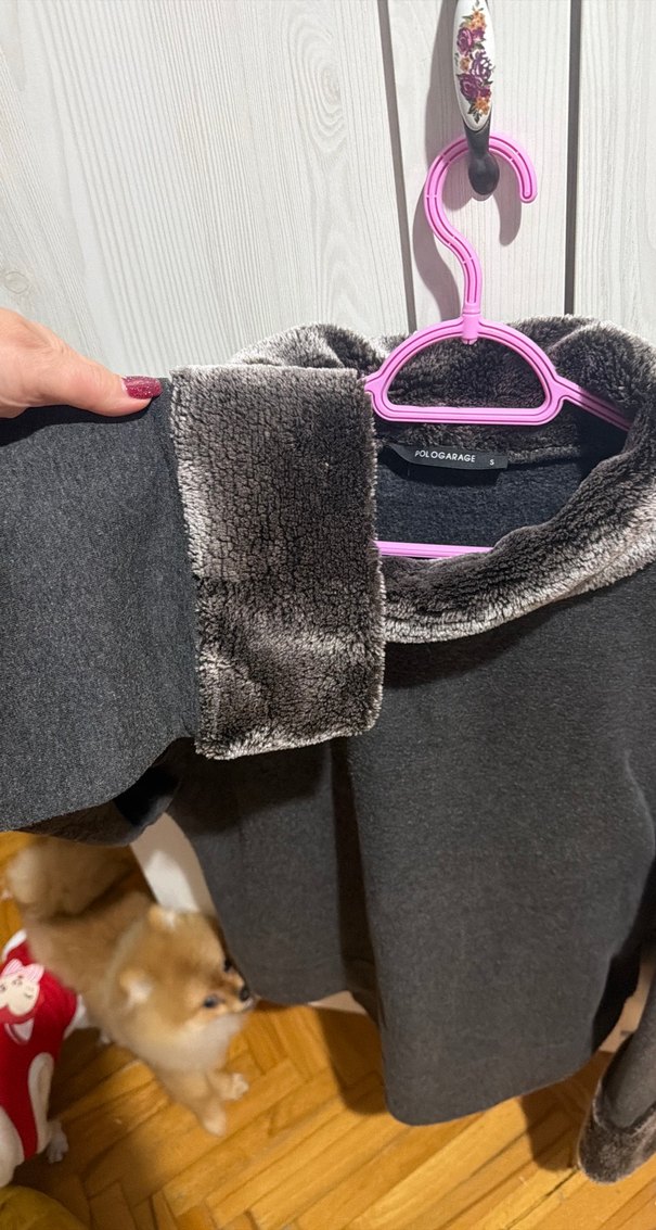 Gri Kadın Peluş Detaylı Sweatshirt - Görsel 3