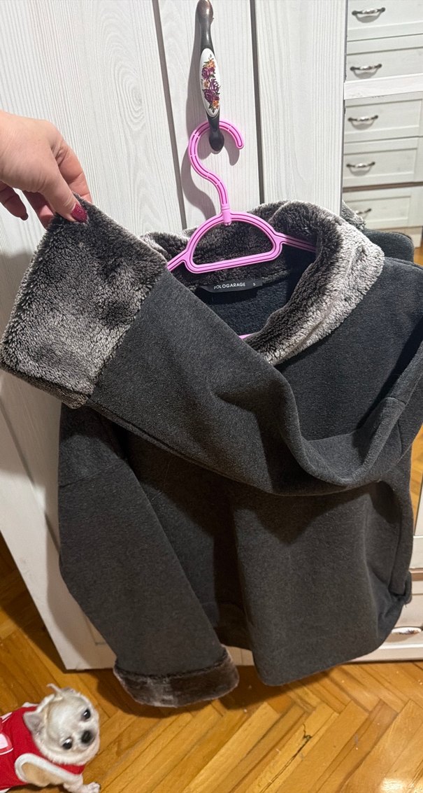 Gri Kadın Peluş Detaylı Sweatshirt - Görsel 4