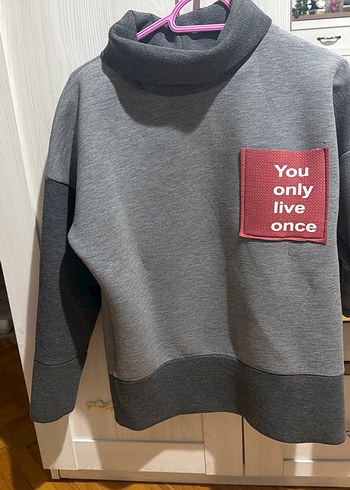 Kadın Gri Kapüşonsuz Sweatshirt - Görsel 6