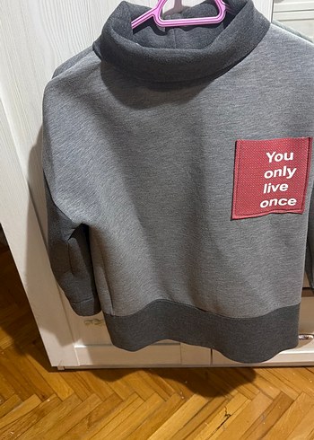 Kadın Gri Kapüşonsuz Sweatshirt - Görsel 3