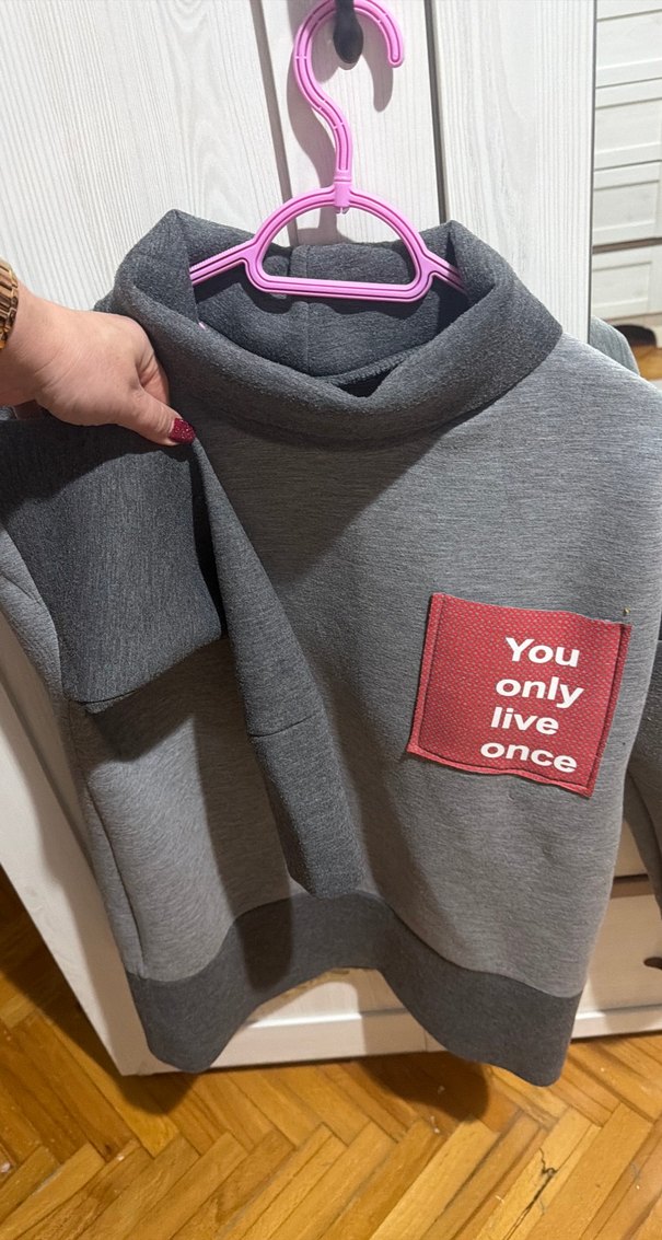 Kadın Gri Kapüşonsuz Sweatshirt - Görsel 4