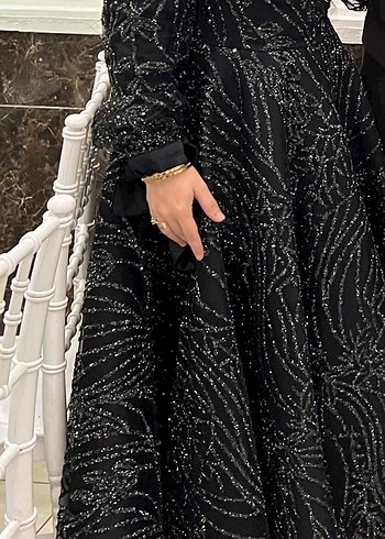 Siyah Uzun Kollu Drapeli Abiye Elbise - Görsel 2