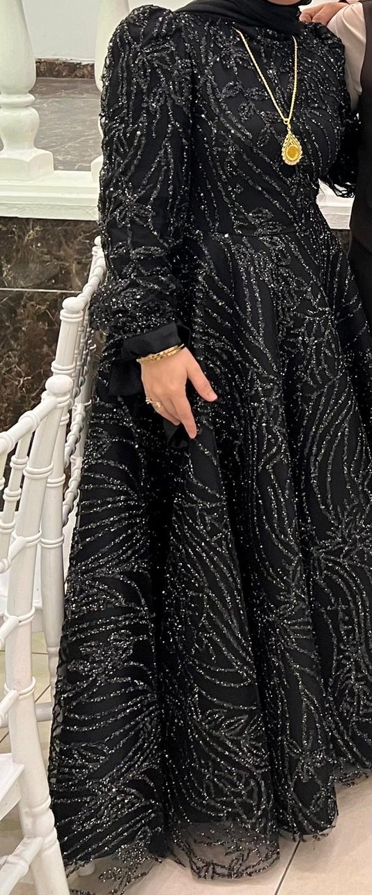 Siyah Uzun Kollu Drapeli Abiye Elbise - Görsel 2