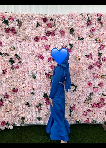 Uzun Mavi Fırfırlı Abiye Elbise - Görsel 3