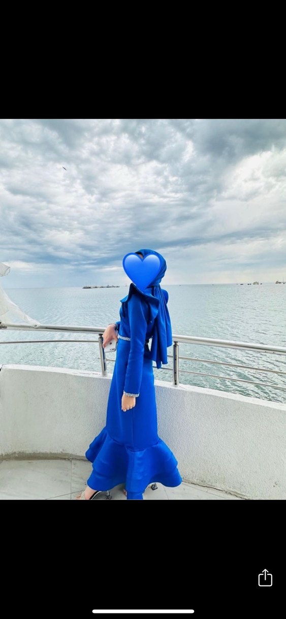 Uzun Mavi Fırfırlı Abiye Elbise - Görsel 2