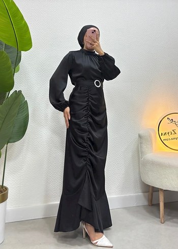 Siyah Uzun Drapeli Gotik Elbise - Görsel 3