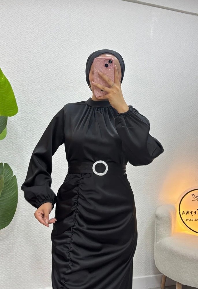 Siyah Uzun Drapeli Gotik Elbise - Görsel 2