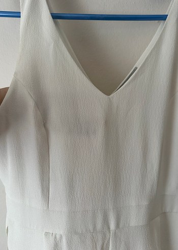 Beyaz V Yaka Kolsuz Midi Tulum - Görsel 4