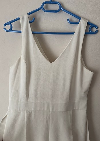 Beyaz V Yaka Kolsuz Midi Tulum - Görsel 3