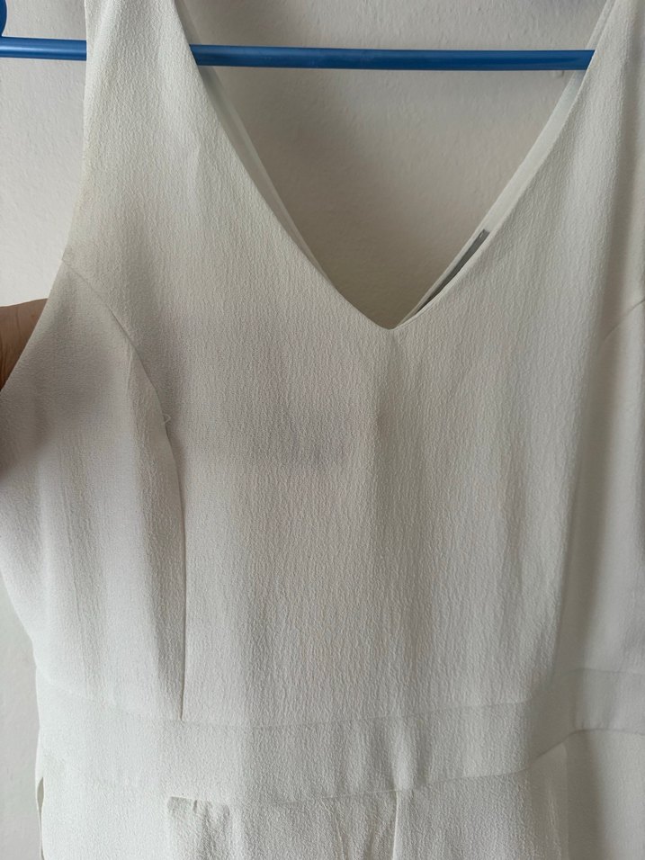 Beyaz V Yaka Kolsuz Midi Tulum - Görsel 4