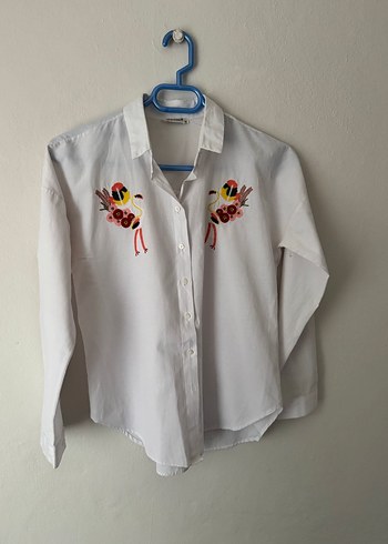 Nakışlı Bohem Beyaz Pamuklu Gömlek - Görsel 2