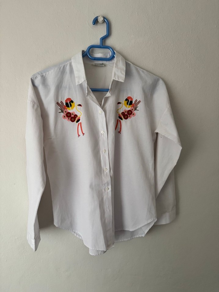Nakışlı Bohem Beyaz Pamuklu Gömlek - Görsel 2