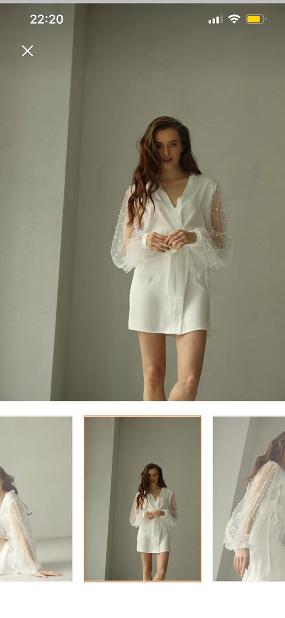 Uzun Kollu Beyaz Mini Kadın sabahlık - Görsel 2