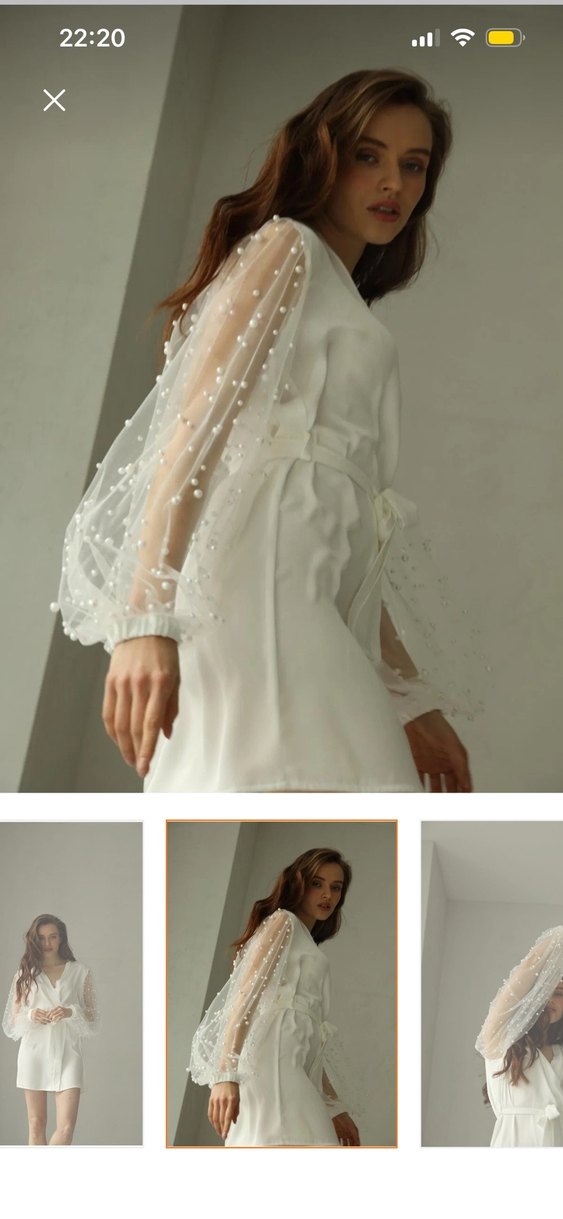 Uzun Kollu Beyaz Mini Kadın sabahlık - Görsel 3