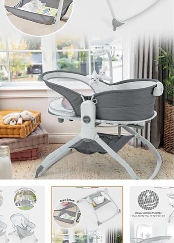 Gri Çok Fonksiyonlu Bebek beşik - Görsel 2
