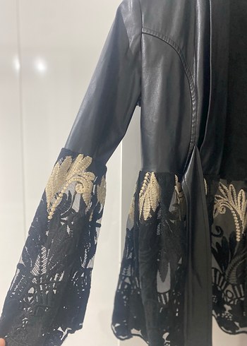 Yurdışı tasarım Kadın Siyah Deri ceket - Görsel 4