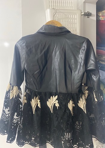 Yurdışı tasarım Kadın Siyah Deri ceket - Görsel 5
