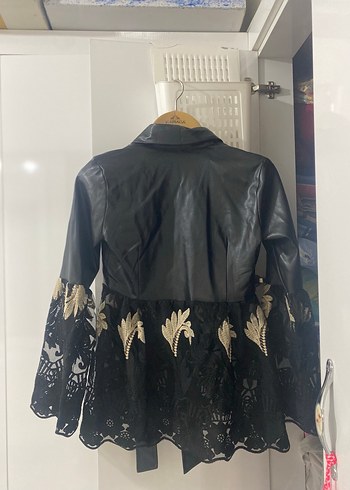 Yurdışı tasarım Kadın Siyah Deri ceket - Görsel 7