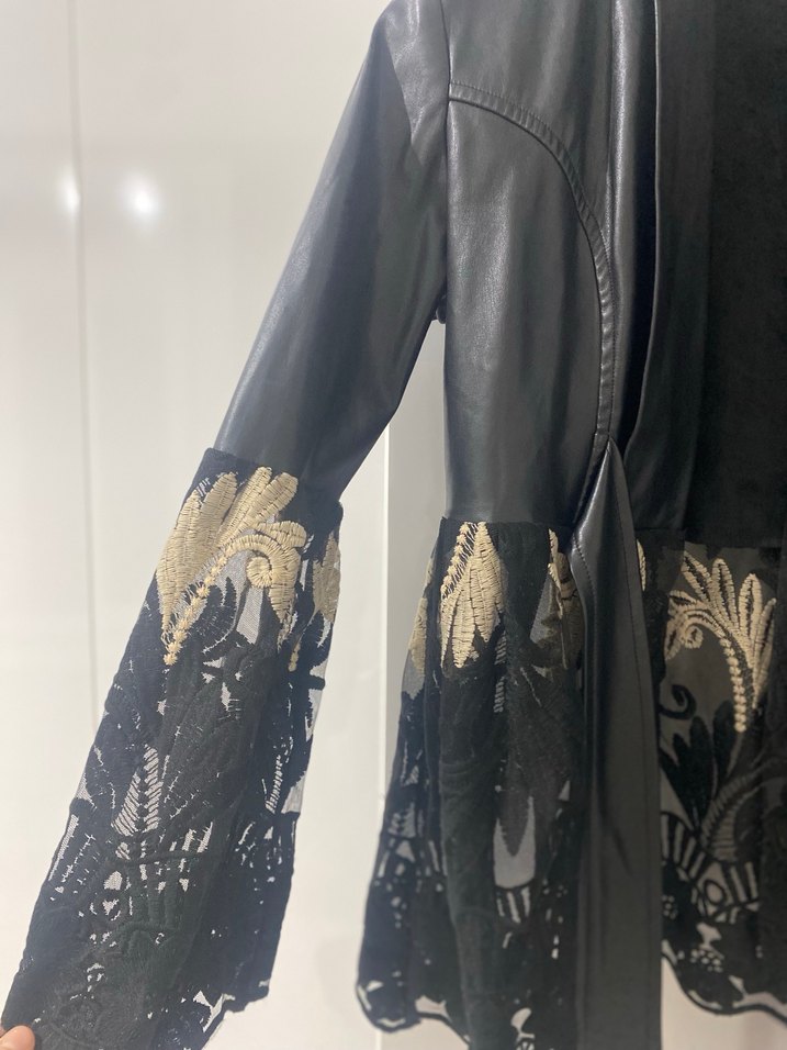 Yurdışı tasarım Kadın Siyah Deri ceket - Görsel 4