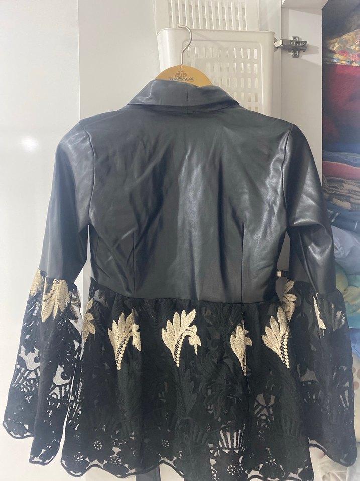 Yurdışı tasarım Kadın Siyah Deri ceket - Görsel 5