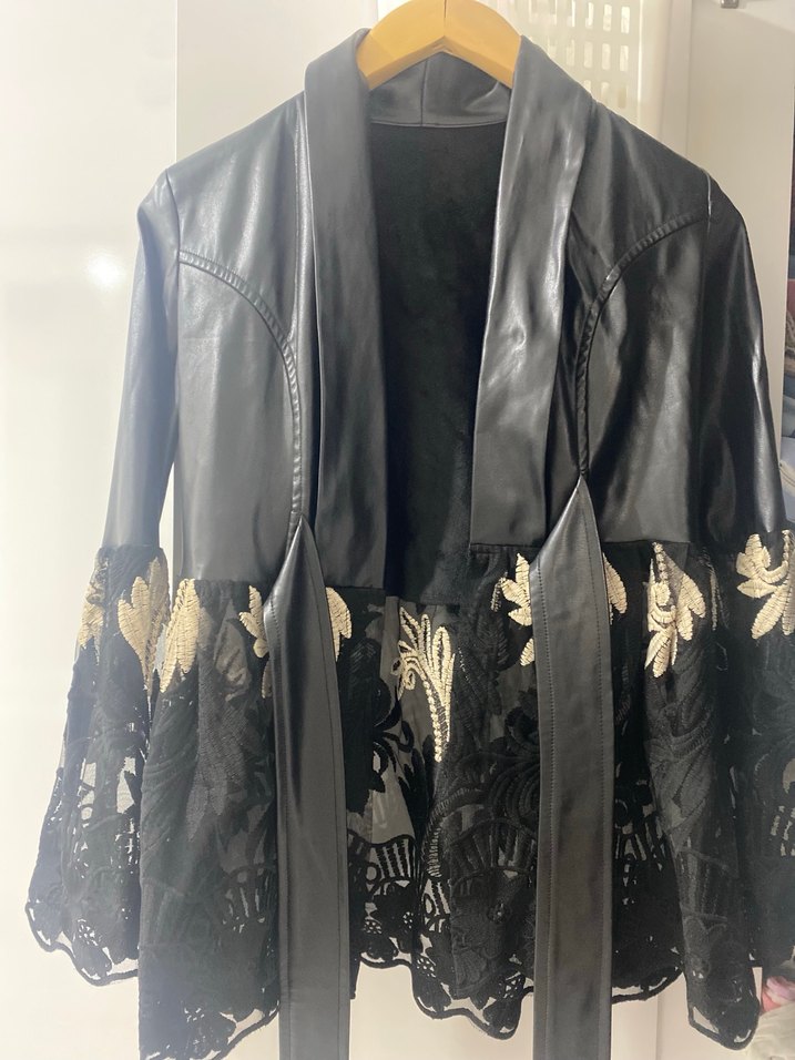 Yurdışı tasarım Kadın Siyah Deri ceket - Görsel 3