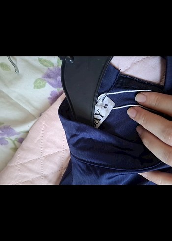 Uzun Kollu Koyu Mavi Abiye Elbise - Görsel 4