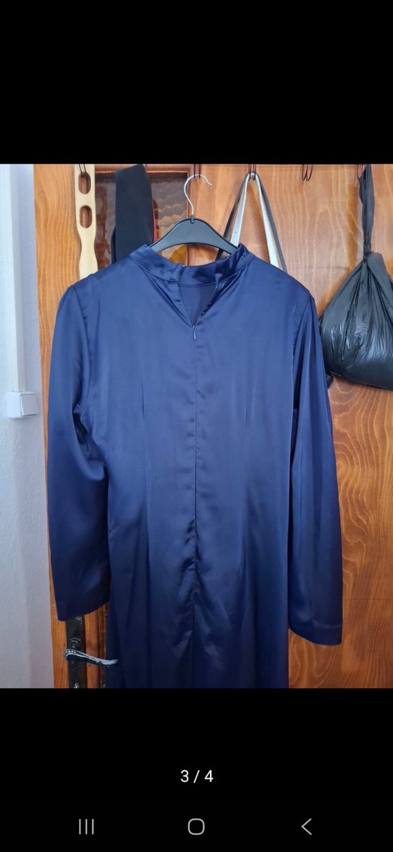 Uzun Kollu Koyu Mavi Abiye Elbise - Görsel 2