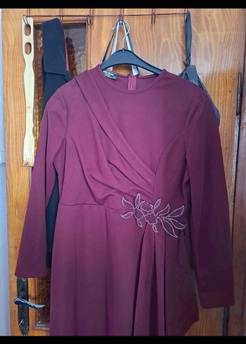 Bordo Drapeli Uzun Abiye Elbise - Görsel 3