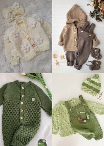 Kız Çocuk Yeşil Nakışlı Örgü Hırka ve Etek Takımı - Görsel 4