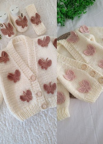 Kız Çocuk Yeşil Nakışlı Örgü Hırka ve Etek Takımı - Görsel 8