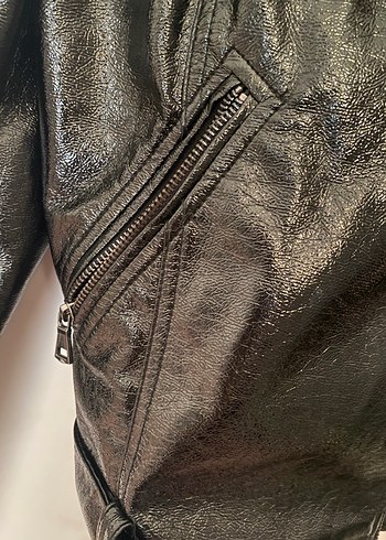 Kadın Siyah Deri Biker Ceket - Görsel 2