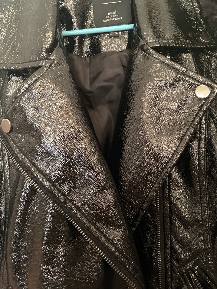 Kadın Siyah Deri Biker Ceket - Görsel 3