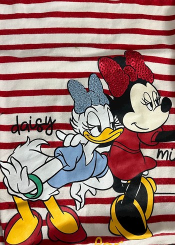 Kız Çocuk Kırmızı Çizgili Baskılı Tişört - Görsel 2