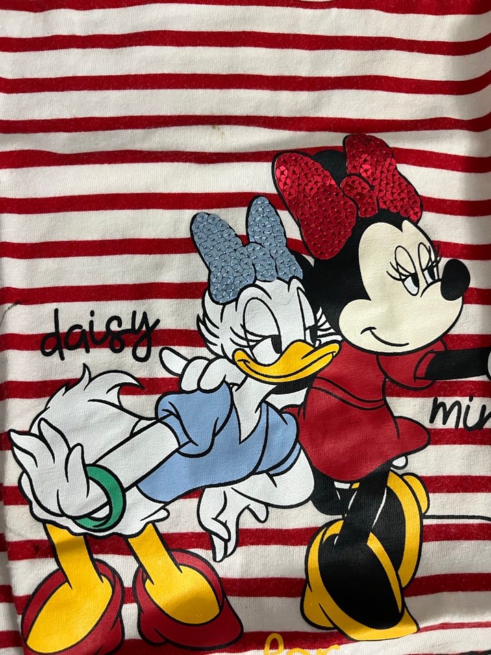 Kız Çocuk Kırmızı Çizgili Baskılı Tişört - Görsel 2