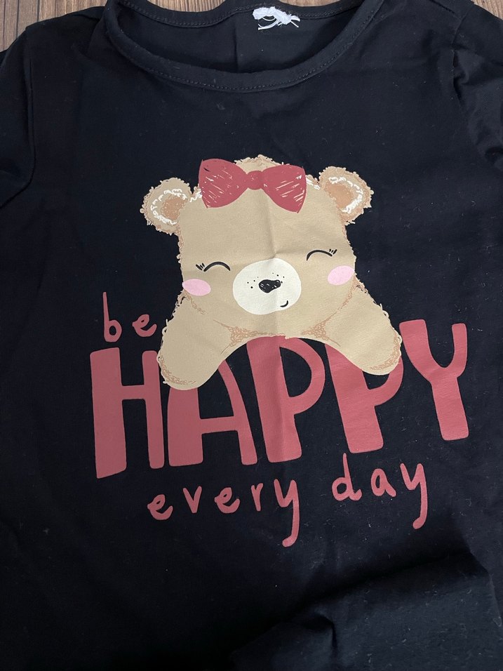 Kız Çocuk Siyah Baskılı Tişört ve Tayt Takımı - Görsel 3