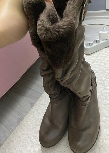 Tokalı Kadın Diz Boyu Süet Bot - Görsel 2