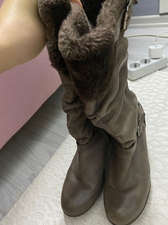 Tokalı Kadın Diz Boyu Süet Bot - Görsel 2