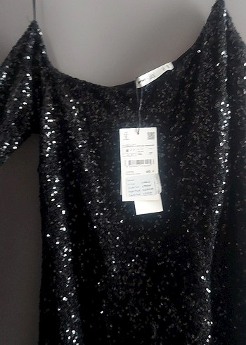 Siyah Parlak Uzun Kollu Abiye Elbise - Görsel 3