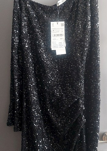 Siyah Parlak Uzun Kollu Abiye Elbise - Görsel 4