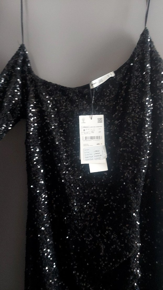 Siyah Parlak Uzun Kollu Abiye Elbise - Görsel 3